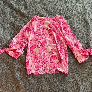 Lilly Pulitzer Pink Flamingo Tie-Sleeve Top Size Medium